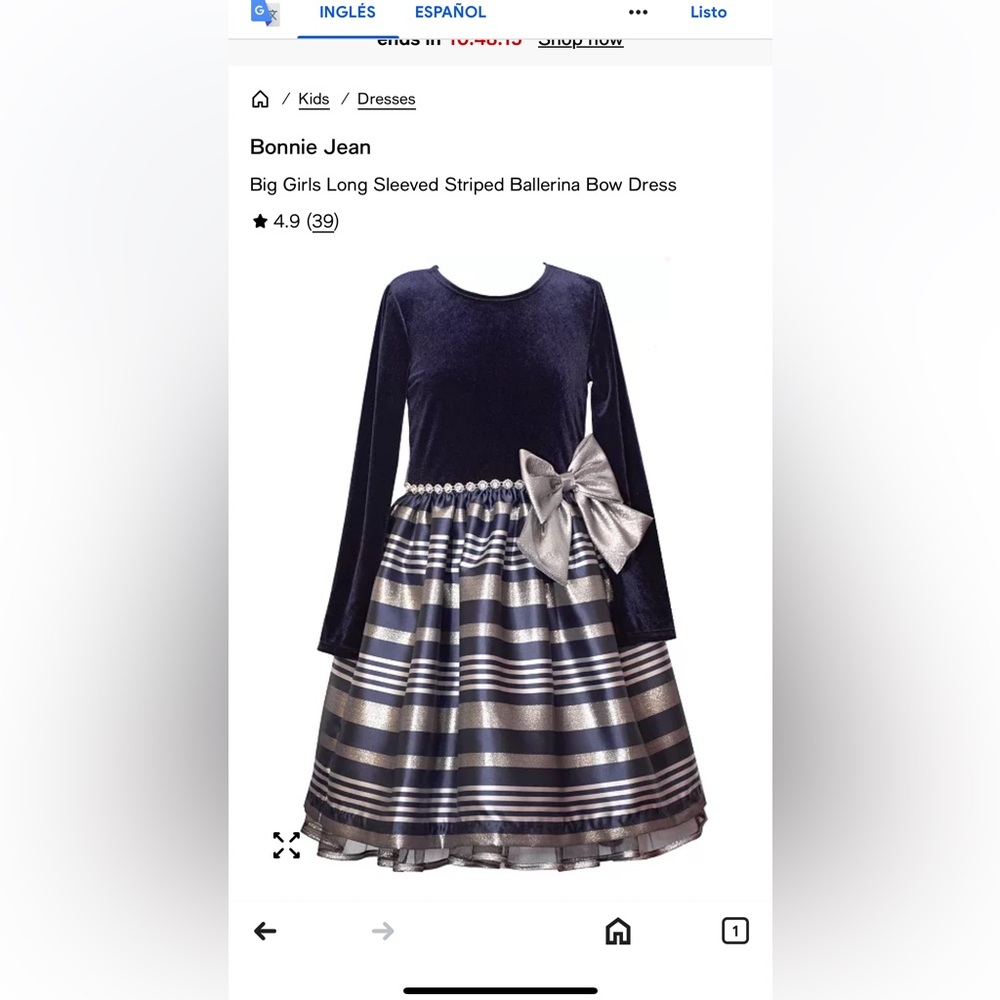 Big Girls Long Sleeved Striped Ballerina Bow Dress NWT